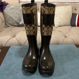 Coach A7314 Pearl Womens Genuine Khaki Chestnut Signature Rain Boots Size 7B